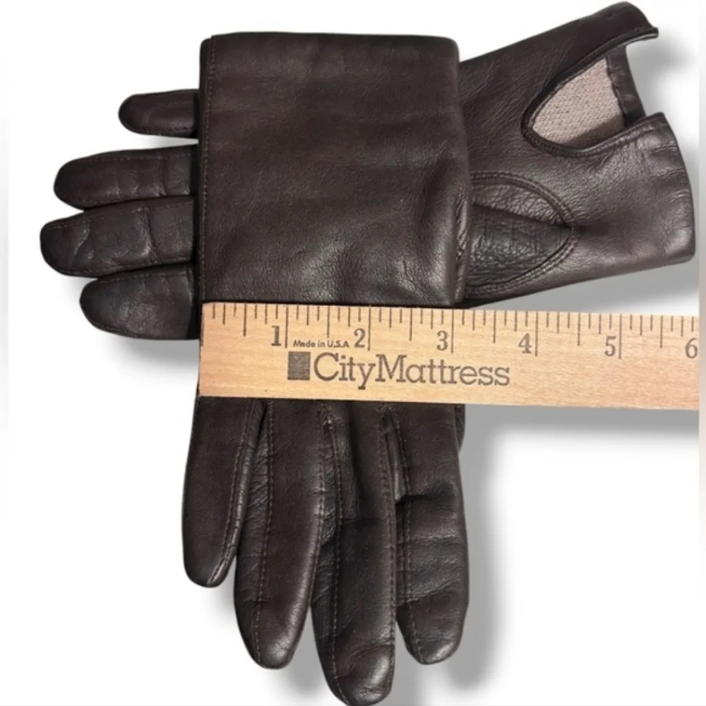 VINTAGE Dark Brown Leather Winter Gloves Lined